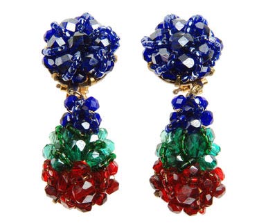 Green, Blue, and Red Beaded Drop Earrings, Coppola e Toppo