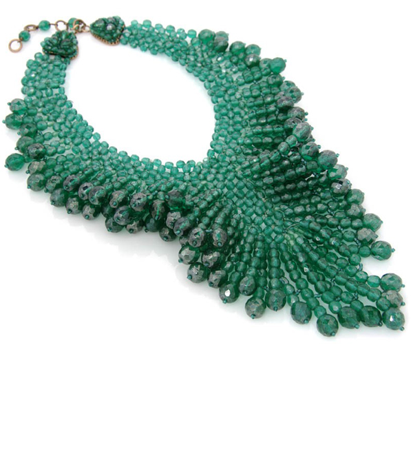 Gorgeous Emerald Green Glass Beaded Bib Necklace by Coppola e Toppo