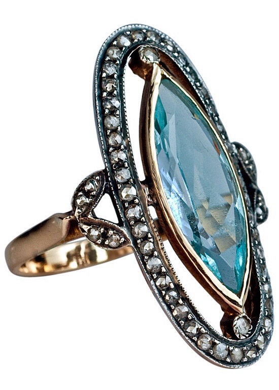 Edwardian Era Antique Aquamarine and Diamond Ring | Haute Tramp