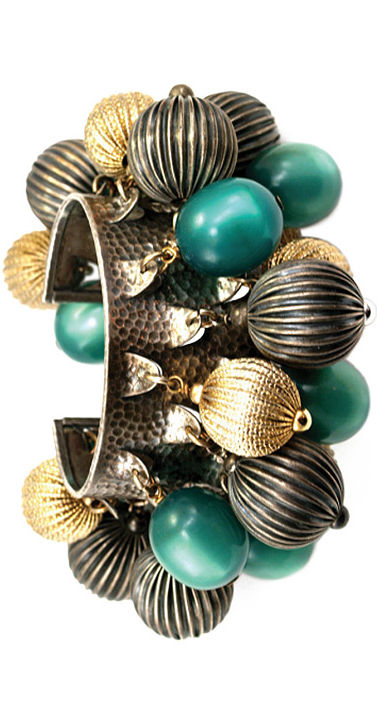 Brass and Antique Silver Ridged Beads along with green