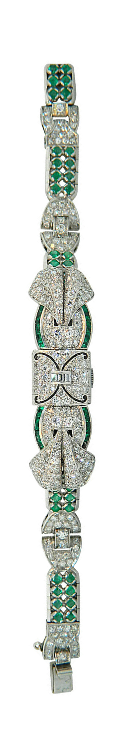 {Daily Jewel} Verger Freres Lady's Platinum Emerald Diamond Bracelet Wristwatch